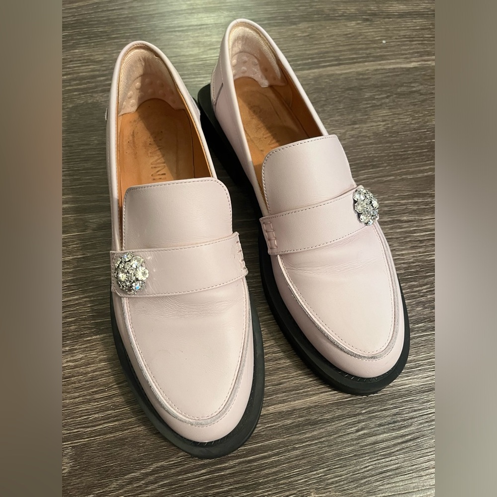 Ganni Pink Loafers with Crystal Detail